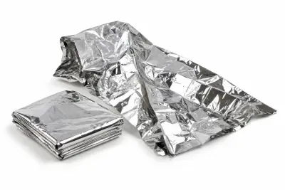 Emergency mylar thermal blanket (illustration)