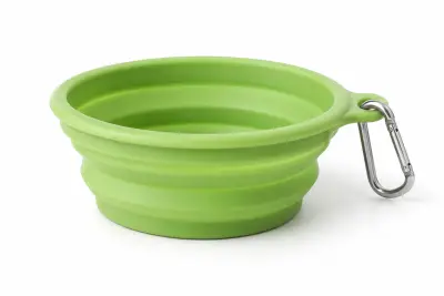 Pet go-bag (collapsible bowl, leash, carrier) (illustration)